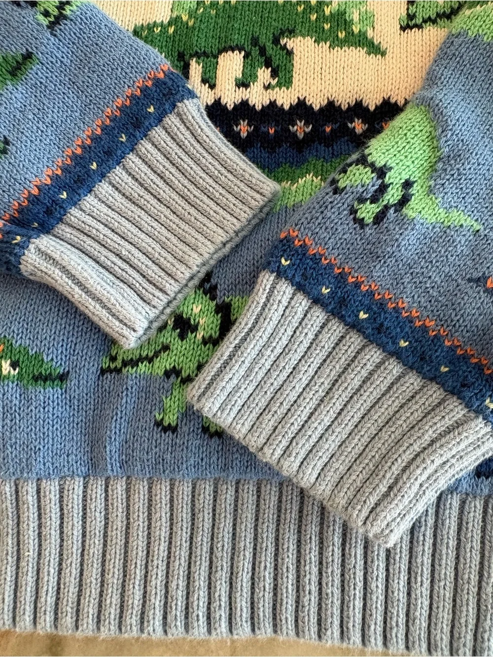 Gymboree Boys Dinosaur Crewneck Knit Sweater T-Rex Printed Size 6 Blue Green